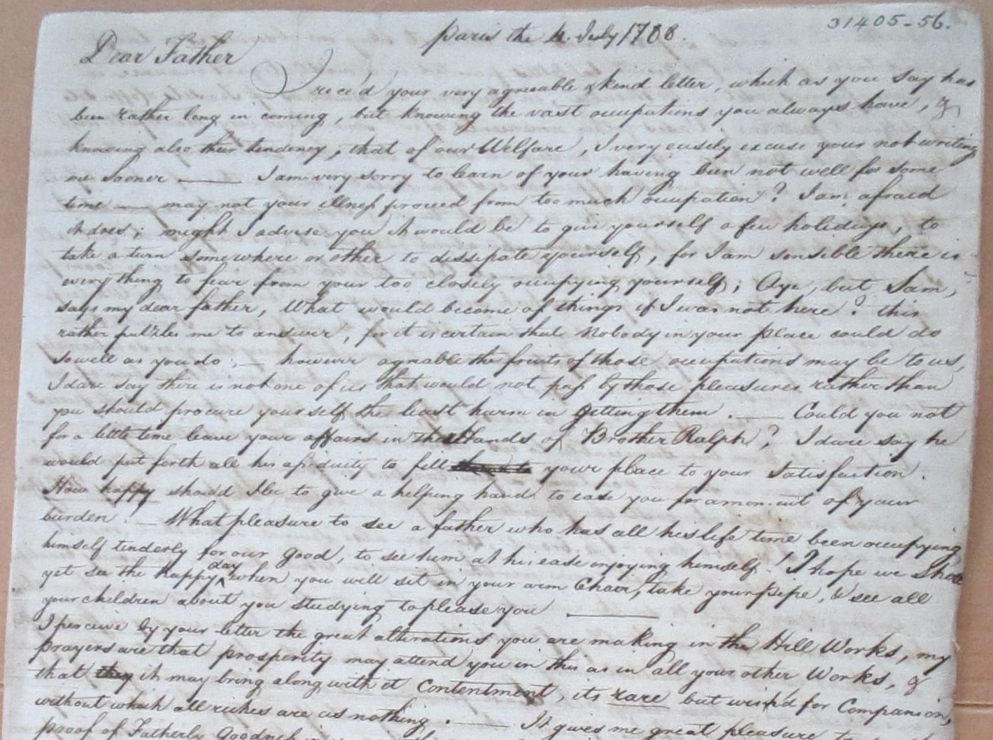 letter Samuel to father July 1788 p1 v1 detail